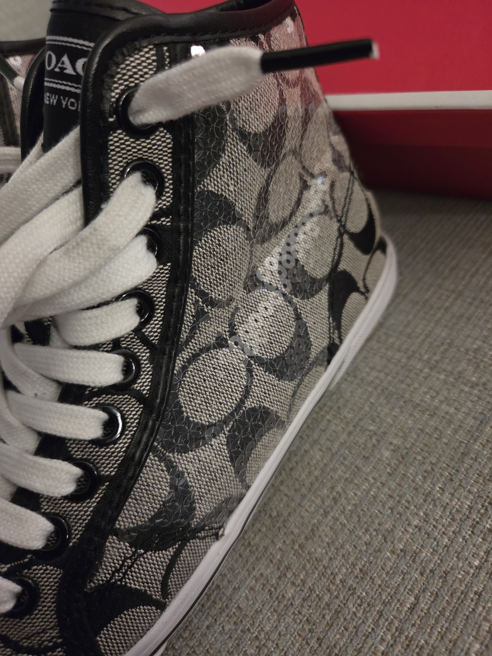 Coach High-Top Sneakers in Black and White Signature Print